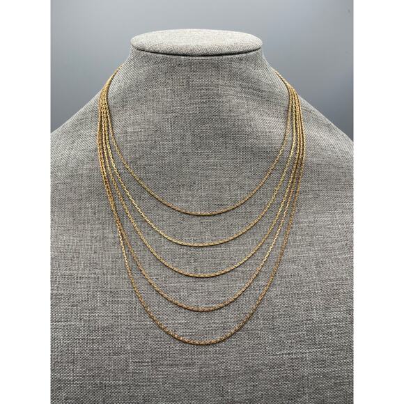 Antique Rhythm 12K Gold Filled GF Flat Link Chain Layered 18” Necklace 28.49g - Picture 1 of 6